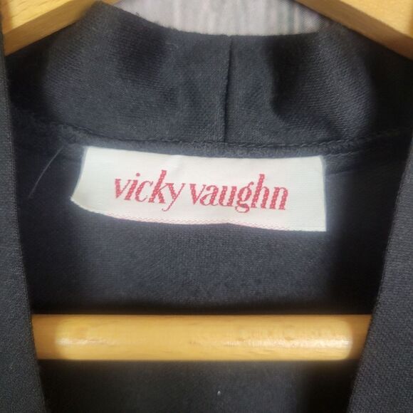 Vintage Vicky Vaughn Black Gold Geometric Open Front Cardigan Duster Shirt M L - Picture 9 of 9